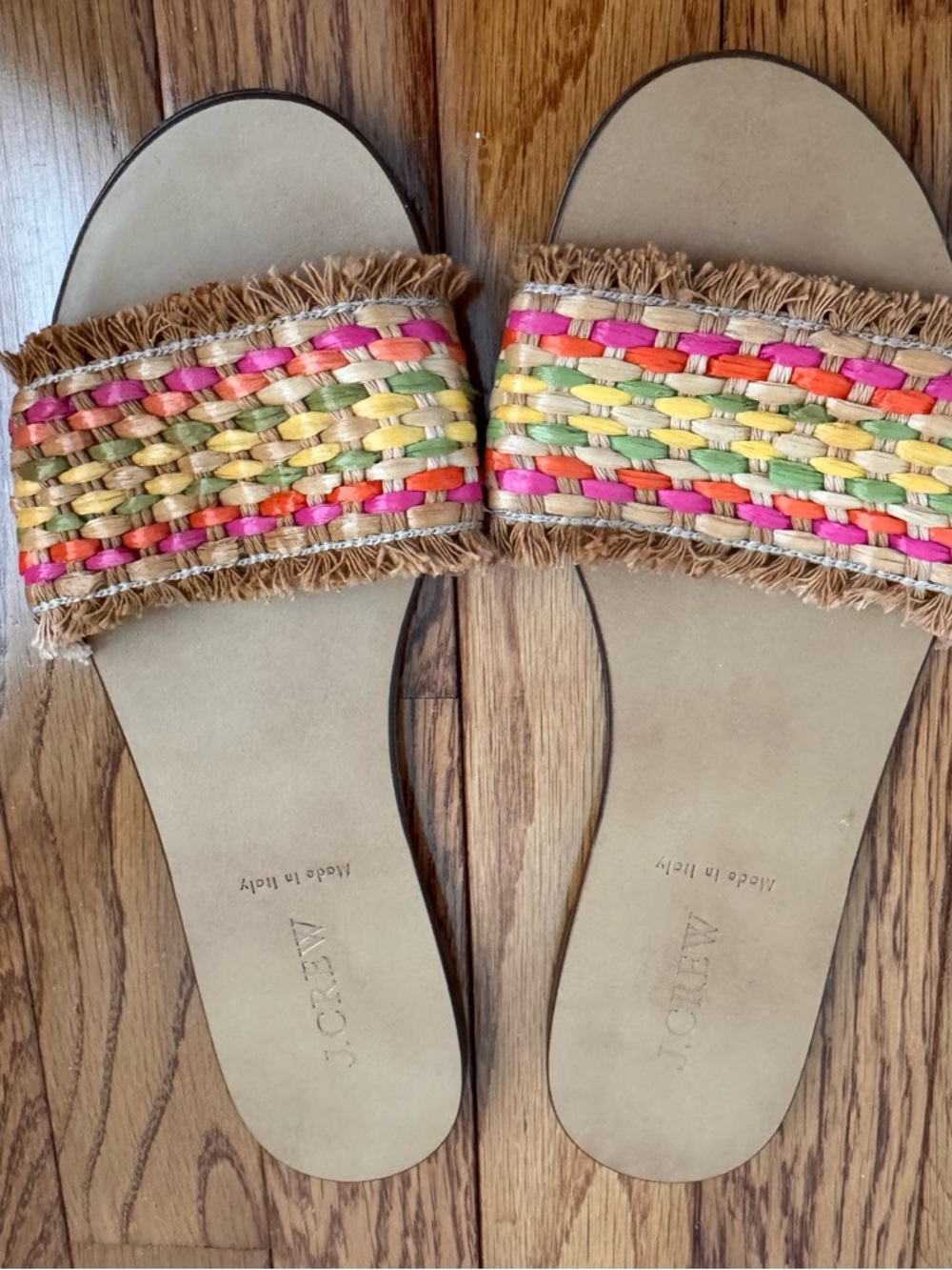 J.Crew Multicolor Raffia Slide Sandals - Pink/Orange/Green 7 1/2